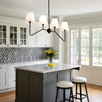 Black Metal Island Pendant Light with 4 Lights in Fabric Cylinder Shape