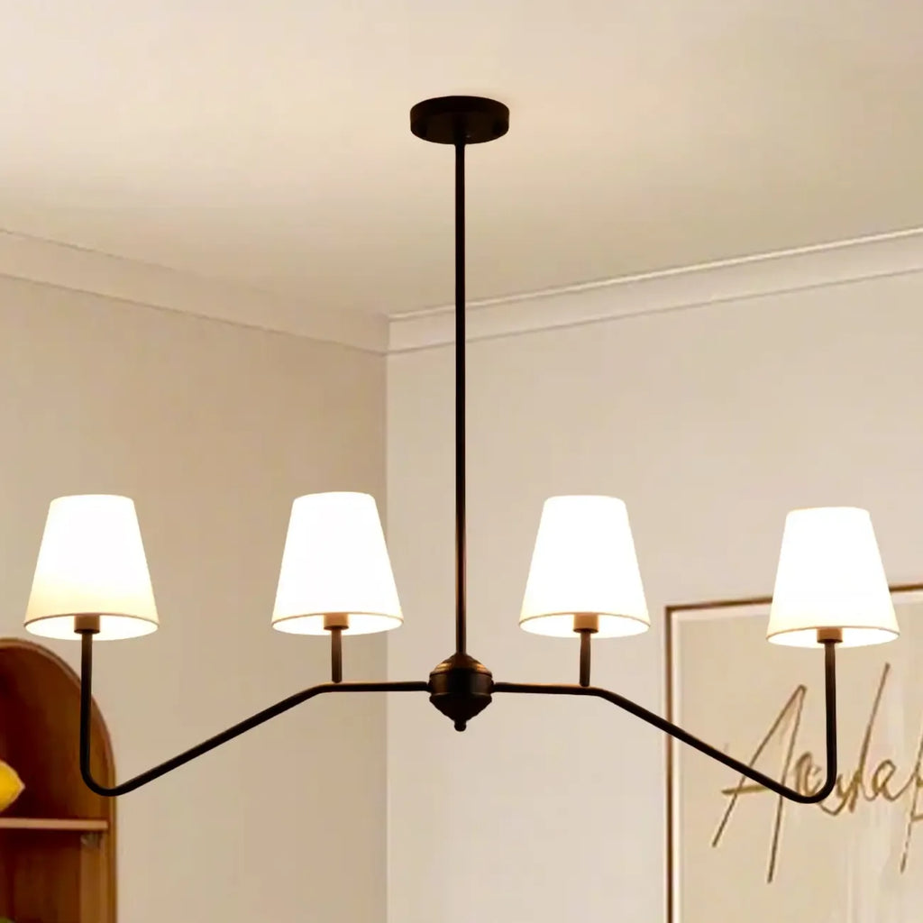 Black Metal Island Pendant Light with 4 Lights in Fabric Cylinder Shape