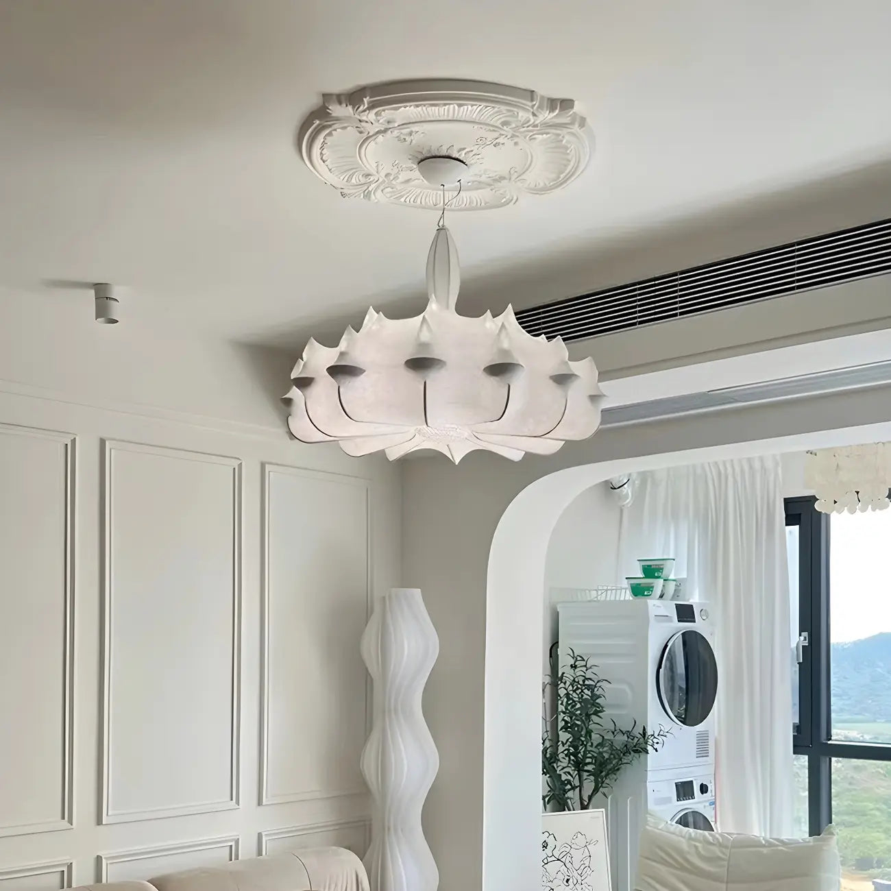 Modern White Flower-Shaped Drum Chandelier Height Adjustable