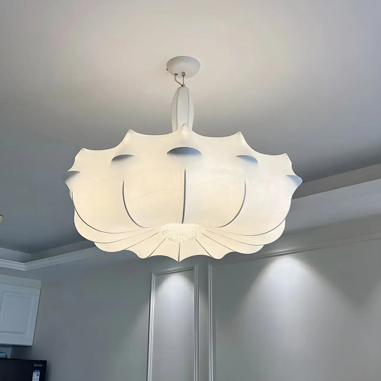 Modern White Flower-Shaped Drum Chandelier Height Adjustable