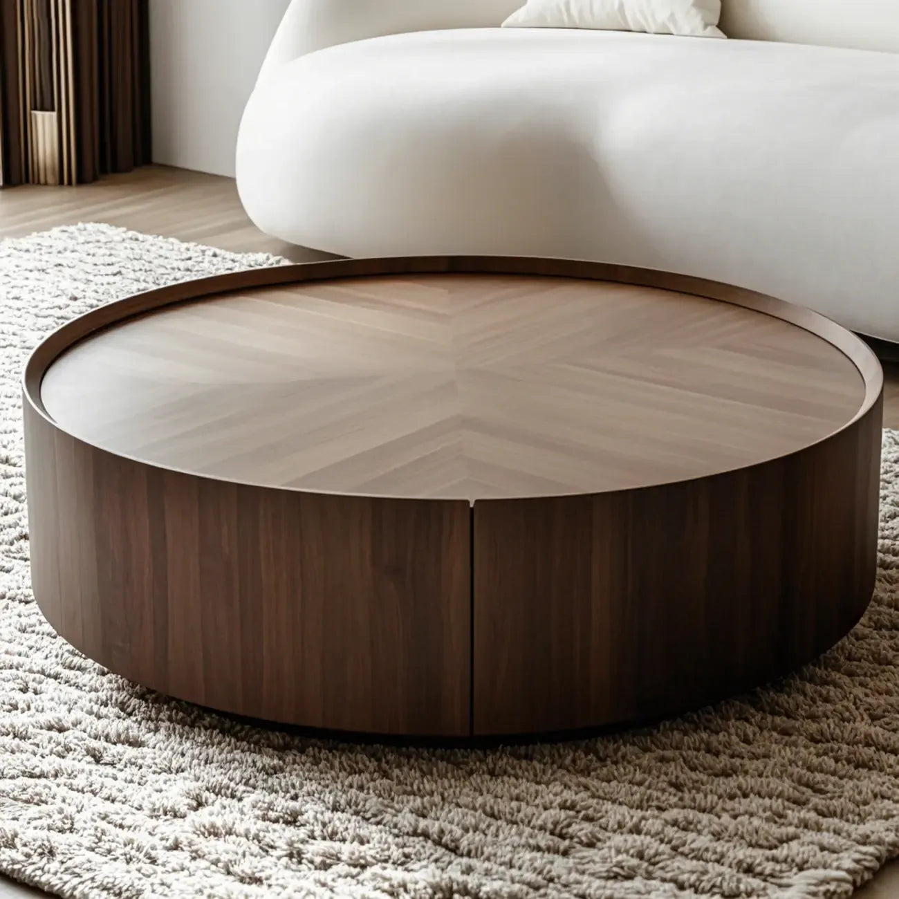 Brown Round Sleek Round Wood Coffee Table with Storage