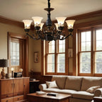 Mid-Century Living Room Black Frosted Wite Glass Bell Shape Chandelier