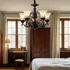 Mid-Century Living Room Black Frosted Wite Glass Bell Shape Chandelier