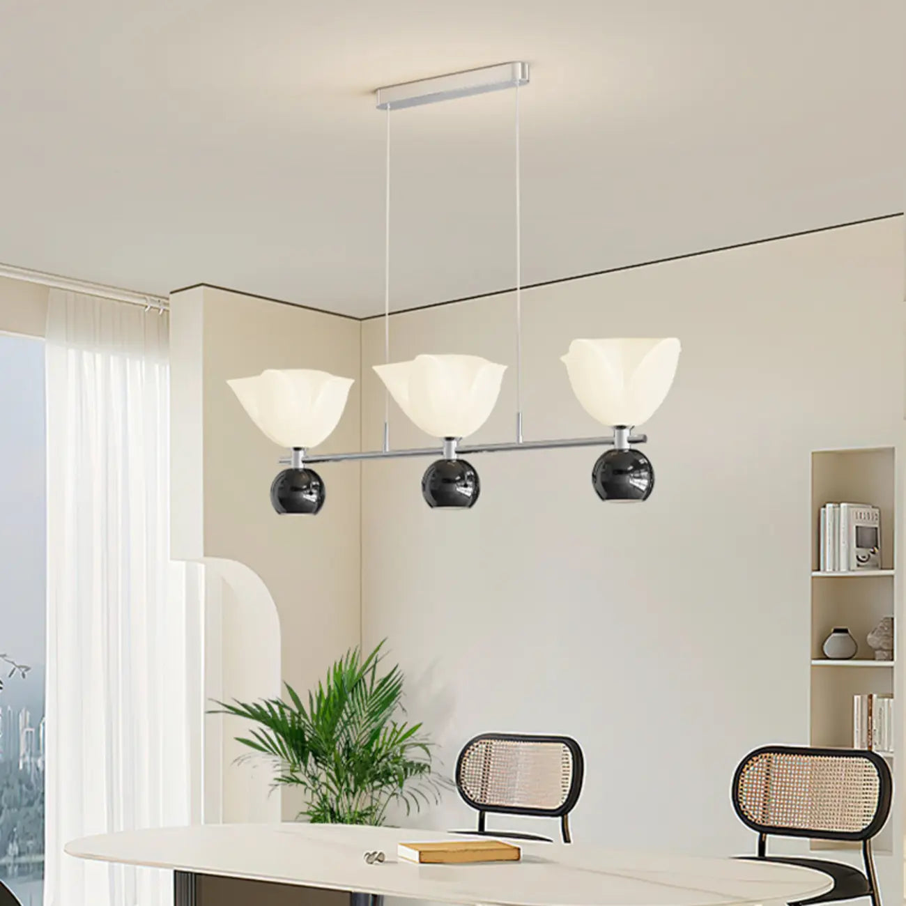 3-Light Modern Chrome Plastic Island Pendant Light
