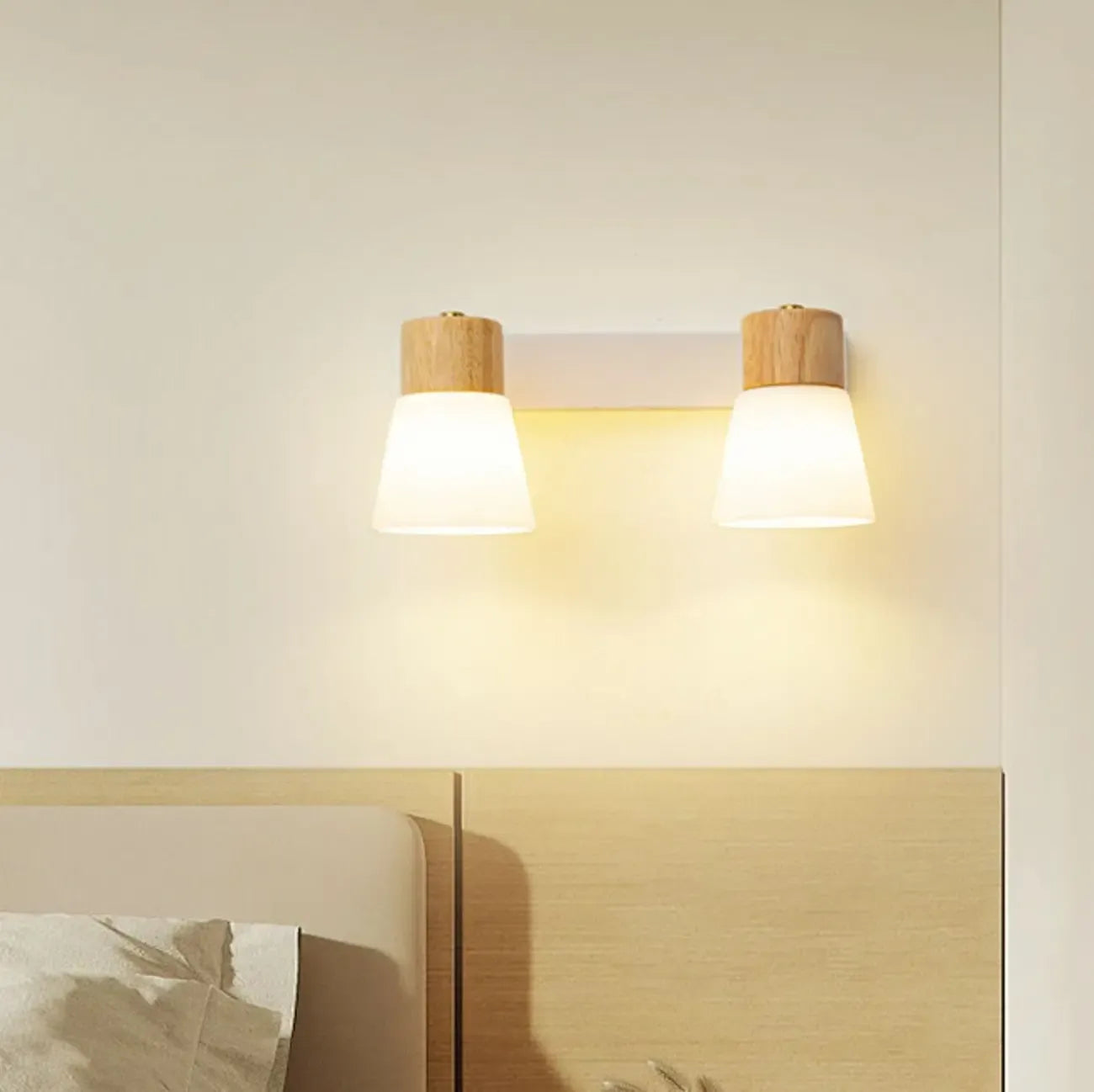 Mini White Natural Wood Metal Wall Sconce