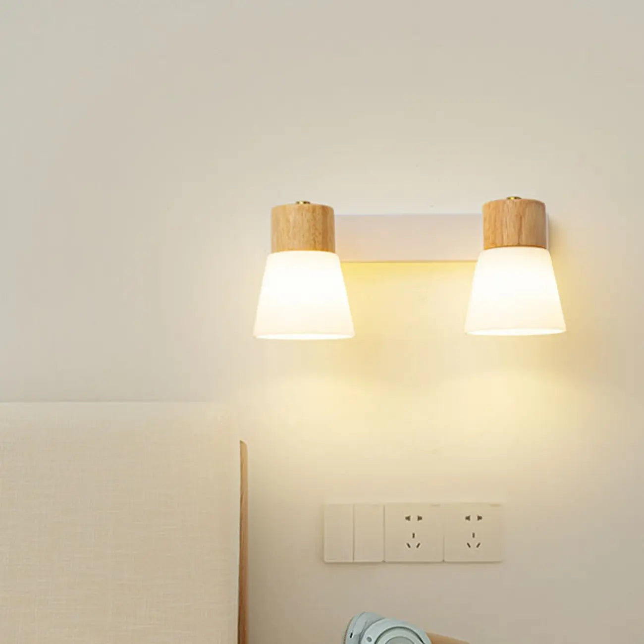 Mini White Natural Wood Metal Wall Sconce