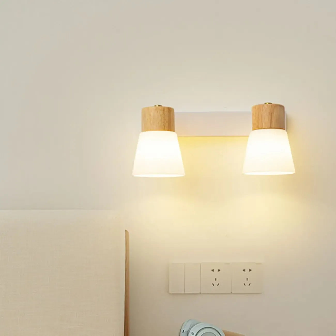 Mini White Natural Wood Metal Wall Sconce