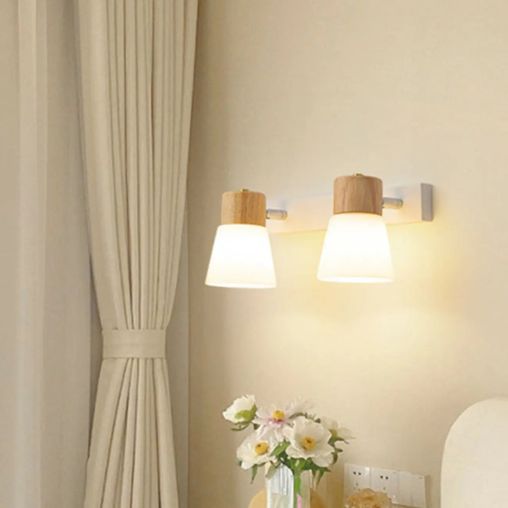 Mini White Natural Wood Metal Wall Sconce