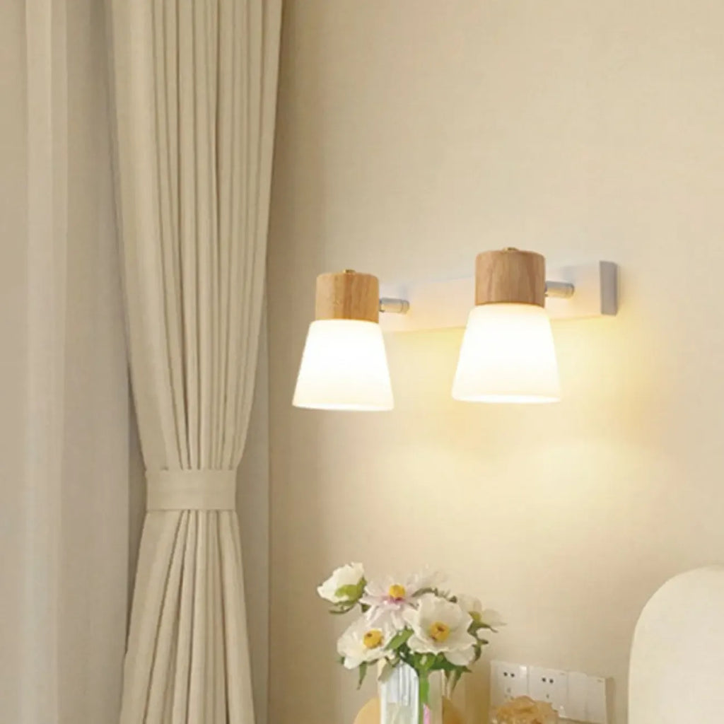 Mini White Natural Wood Metal Wall Sconce