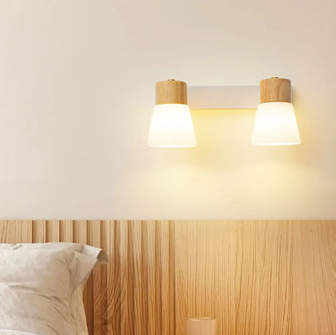 Mini White Natural Wood Metal Wall Sconce