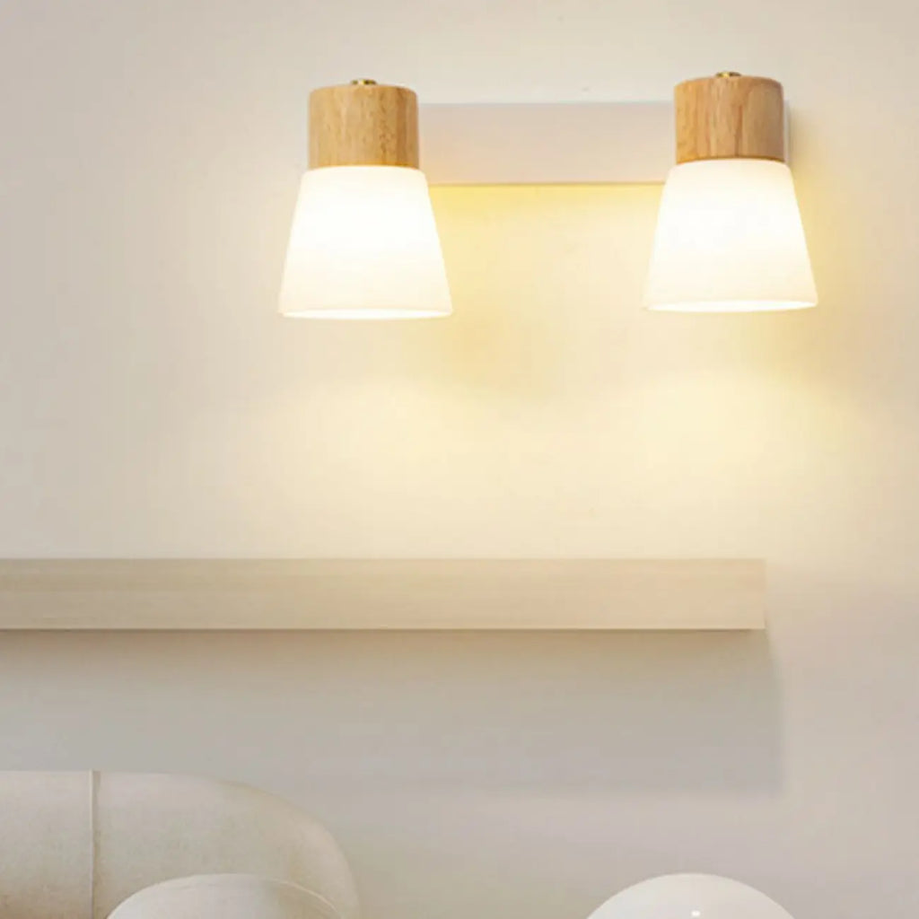 Mini White Natural Wood Metal Wall Sconce