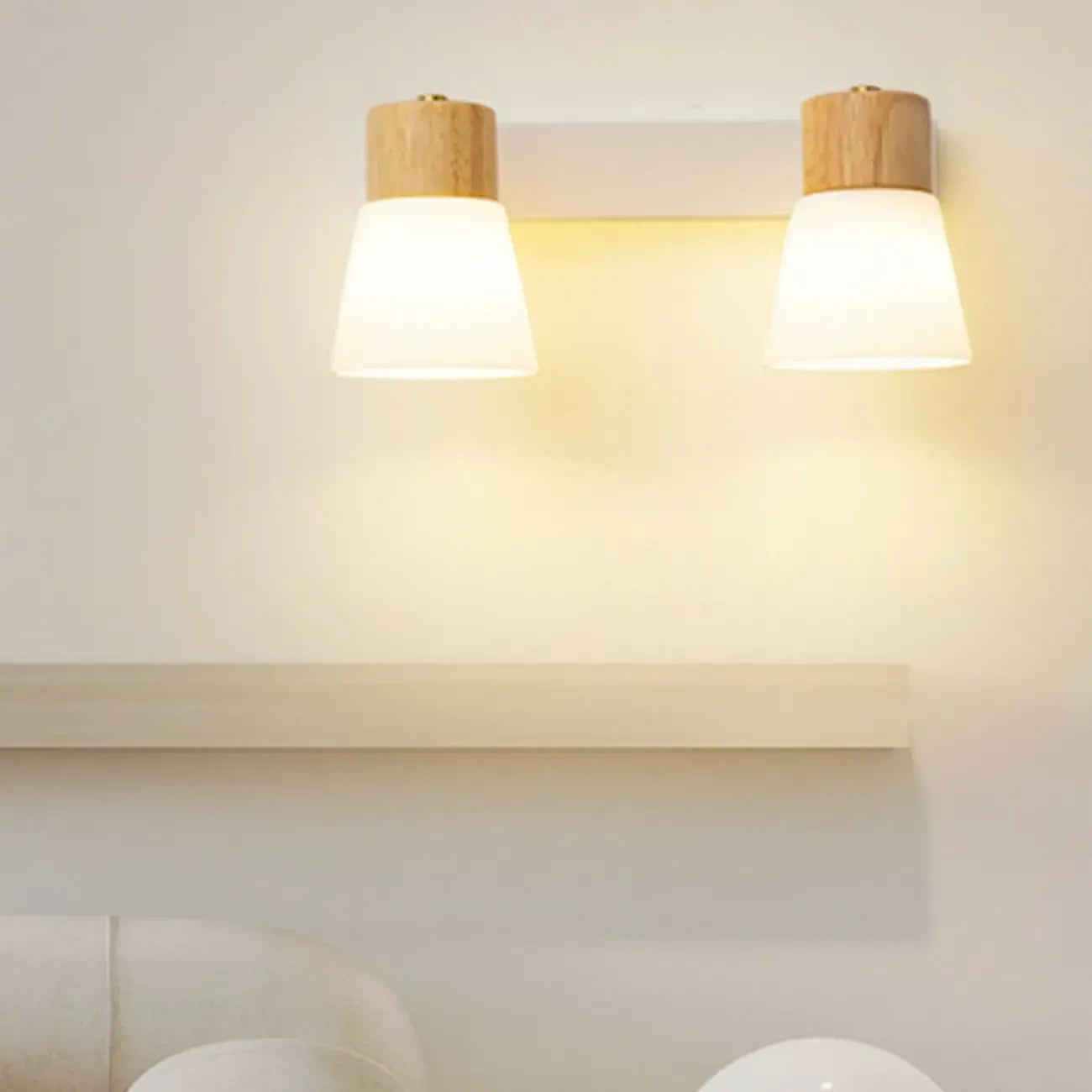 Mini White Natural Wood Metal Wall Sconce