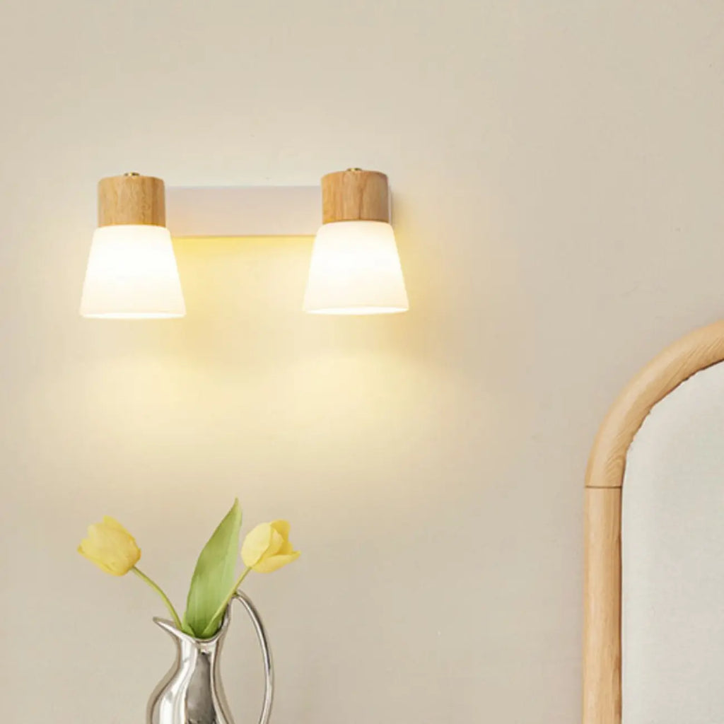 Mini White Natural Wood Metal Wall Sconce