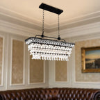 Contemporary Crystal Matte Black Island Pendant Light