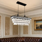 Contemporary Crystal Matte Black Island Pendant Light
