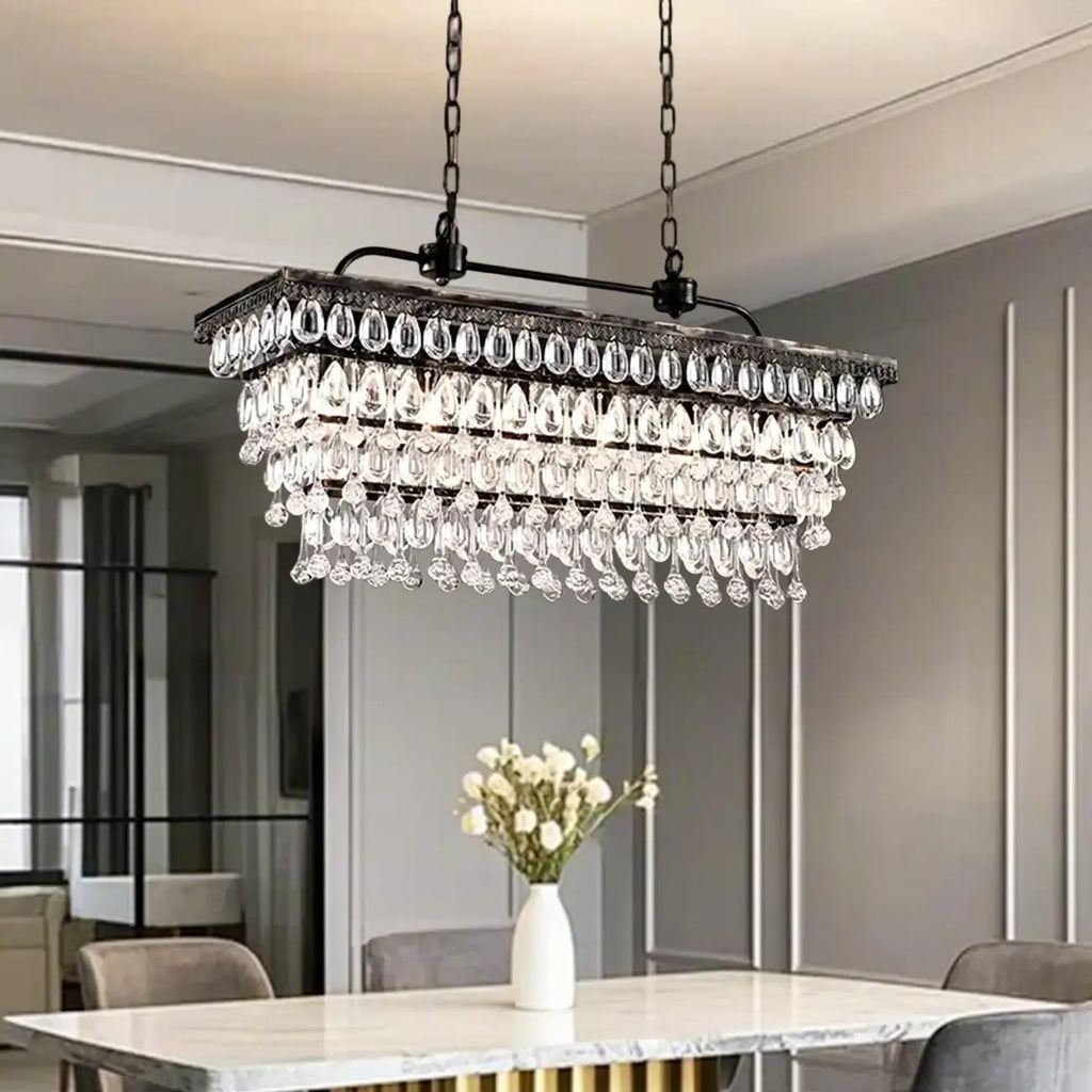 Contemporary Crystal Matte Black Island Pendant Light