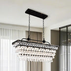 Contemporary Crystal Matte Black Island Pendant Light