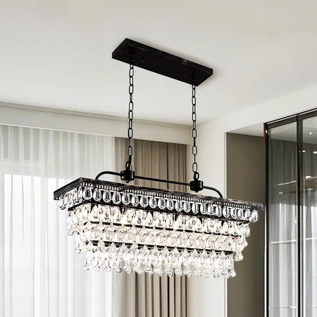 Contemporary Crystal Matte Black Island Pendant Light