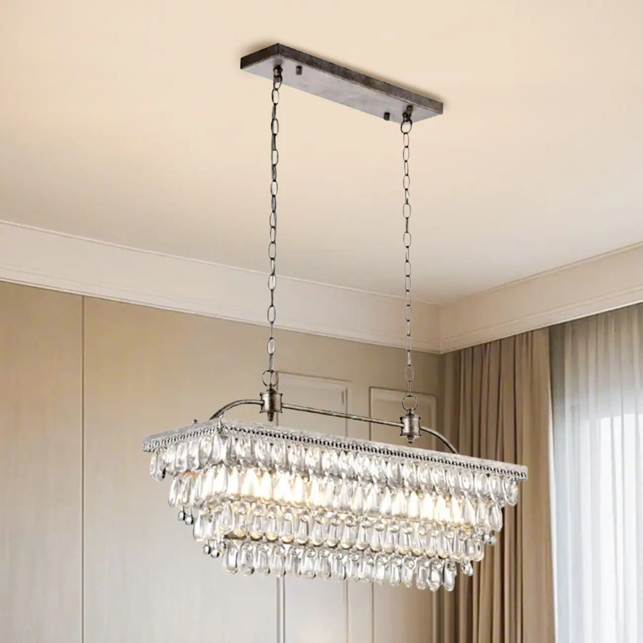 Contemporary Crystal Matte Black Island Pendant Light