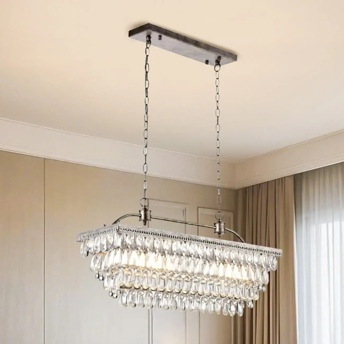 Contemporary Crystal Matte Black Island Pendant Light