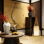 Rustic Bamboo Cover Oval Stand up Floor Lamp Shade for Living Room