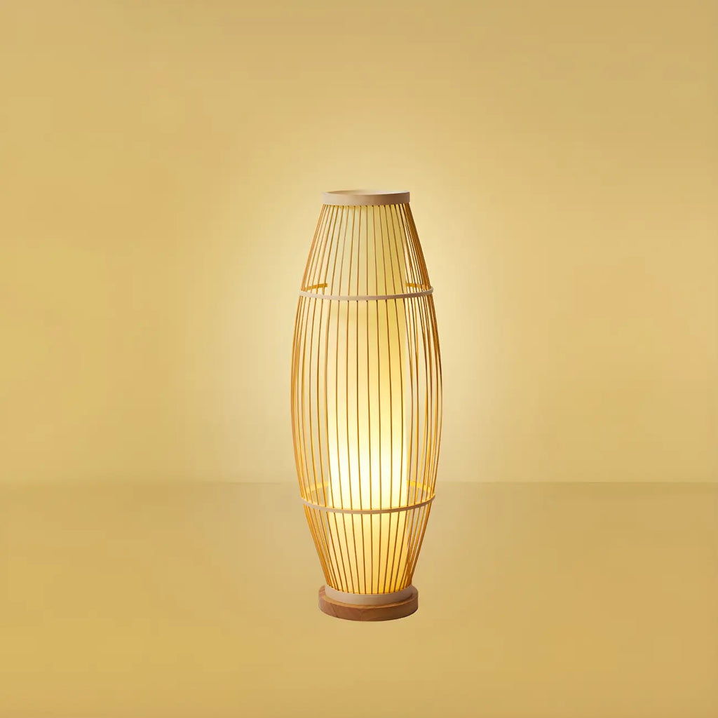 Rustic Bamboo Cover Oval Stand up Floor Lamp Shade for Living Room