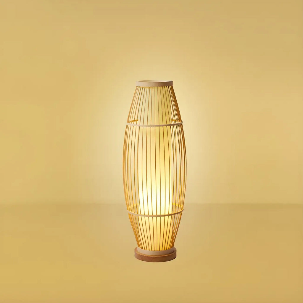 Rustic Bamboo Cover Oval Stand up Floor Lamp Shade for Living Room