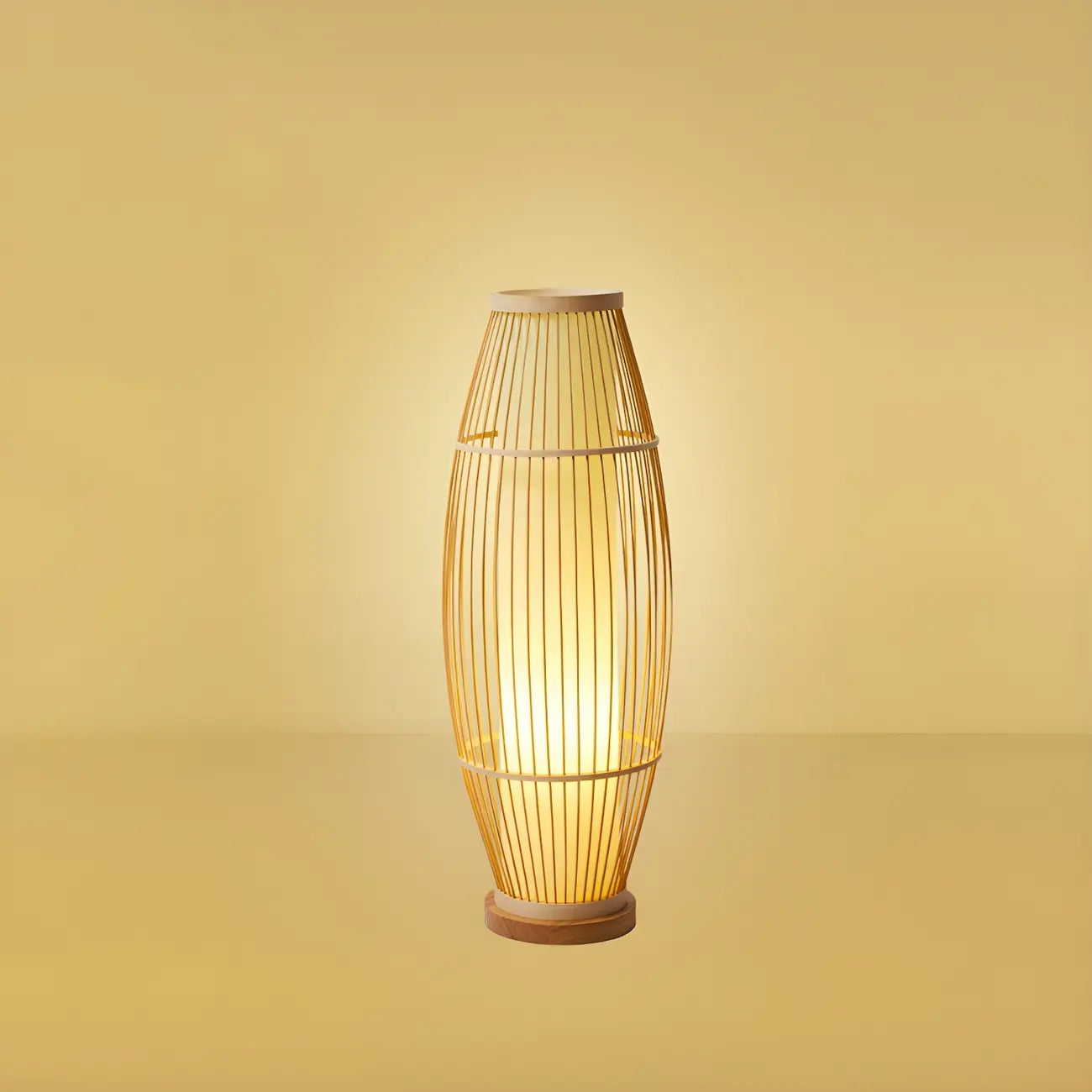 Rustic Bamboo Cover Oval Stand up Floor Lamp Shade for Living Room