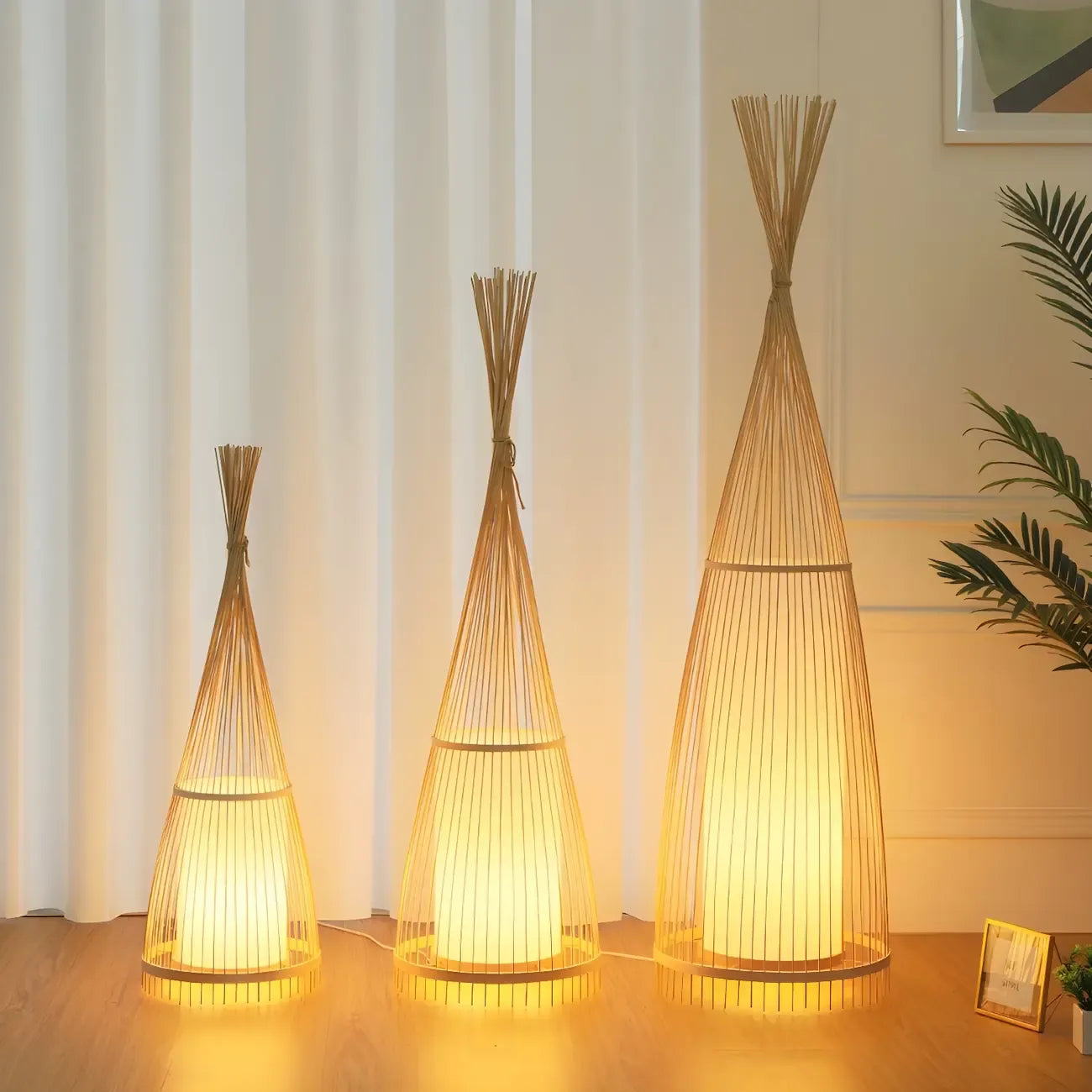 Rustic Bamboo Cover Oval Stand up Floor Lamp Shade for Living Room