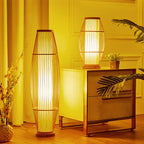 Rustic Bamboo Cover Oval Stand up Floor Lamp Shade for Living Room
