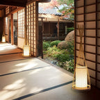 Rustic Bamboo Cover Oval Stand up Floor Lamp Shade for Living Room