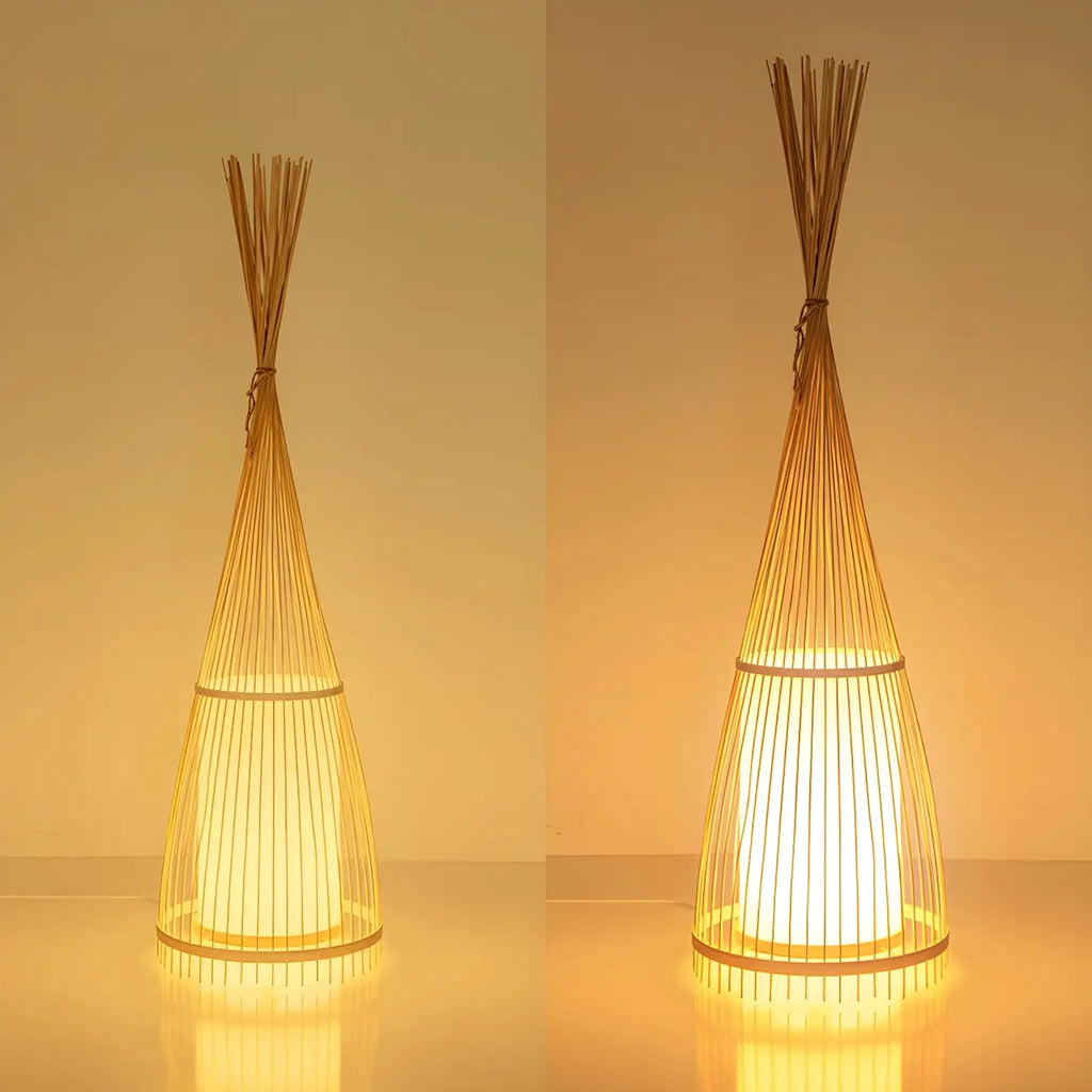 Rustic Bamboo Cover Oval Stand up Floor Lamp Shade for Living Room