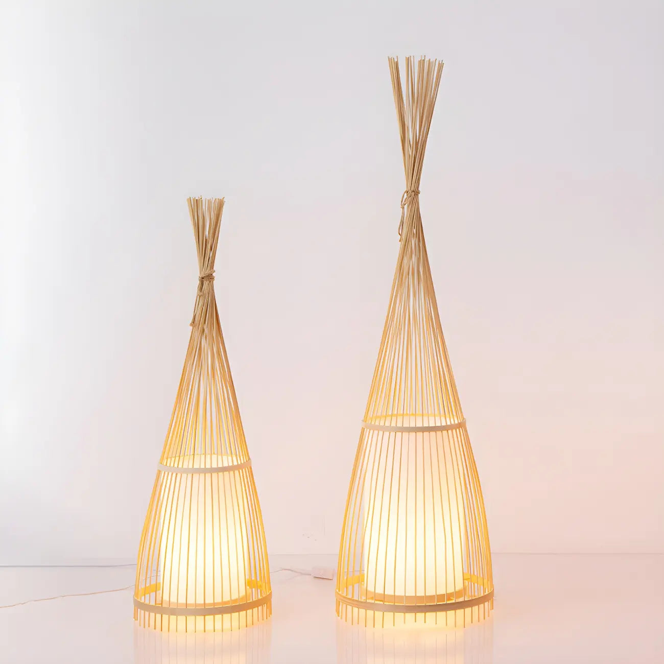 Rustic Bamboo Cover Oval Stand up Floor Lamp Shade for Living Room