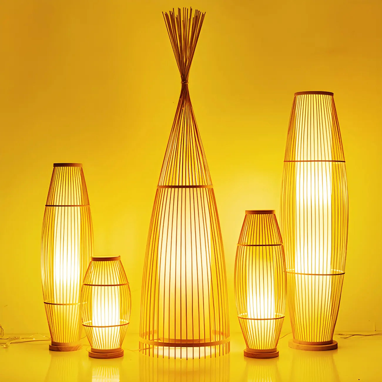 Rustic Bamboo Cover Oval Stand up Floor Lamp Shade for Living Room