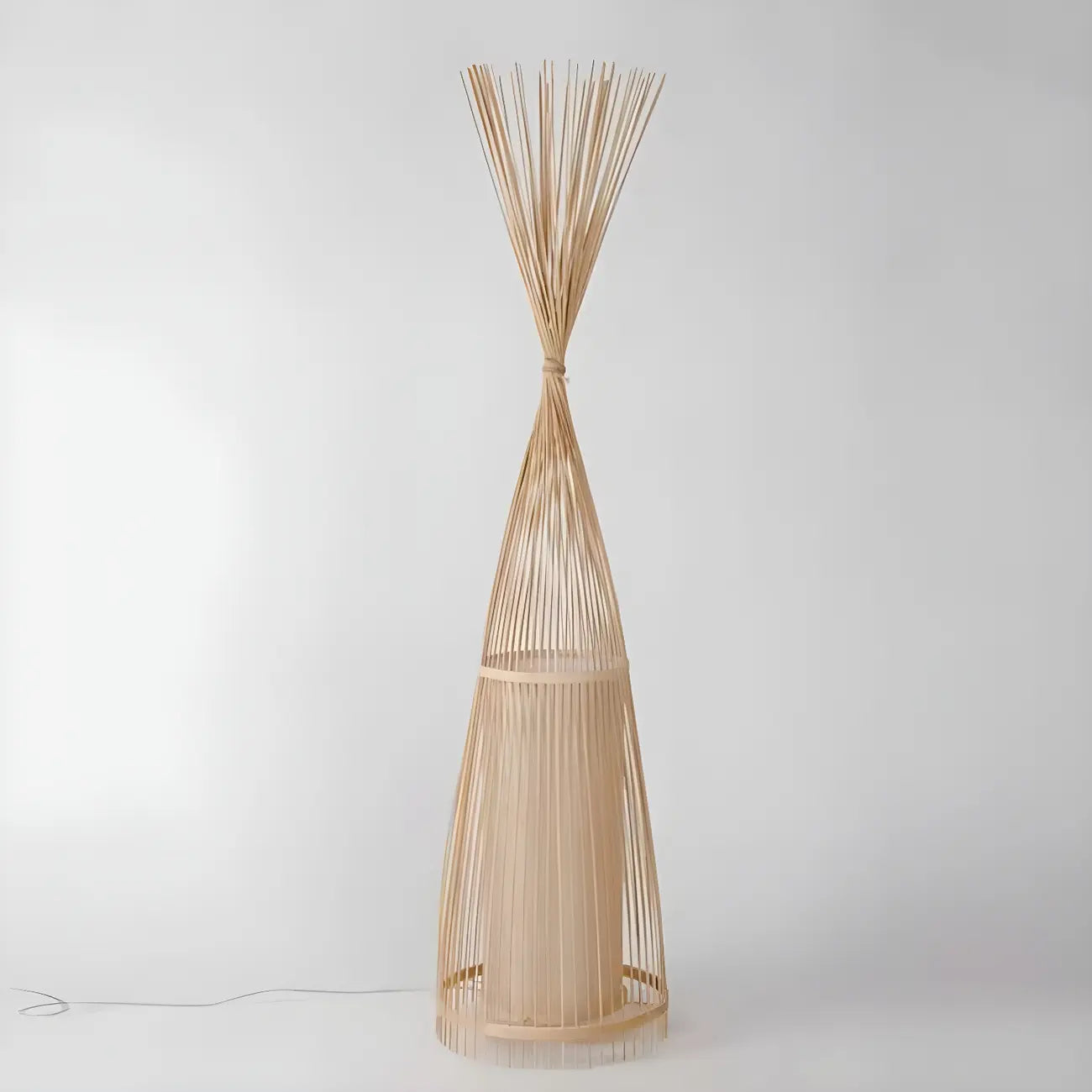 Rustic Bamboo Cover Oval Stand up Floor Lamp Shade for Living Room