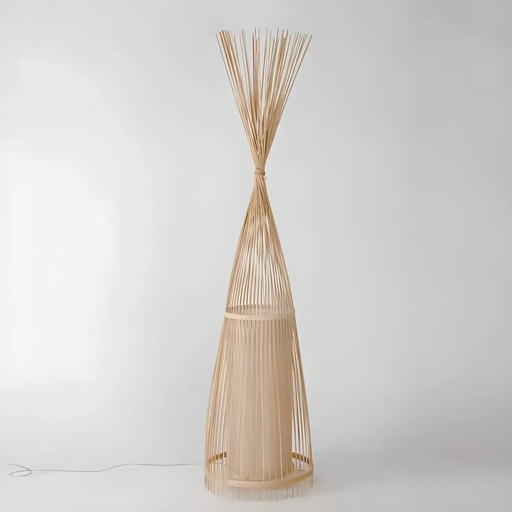 Rustic Bamboo Cover Oval Stand up Floor Lamp Shade for Living Room