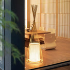 Rustic Bamboo Cover Oval Stand up Floor Lamp Shade for Living Room