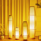 Rustic Bamboo Cover Oval Stand up Floor Lamp Shade for Living Room