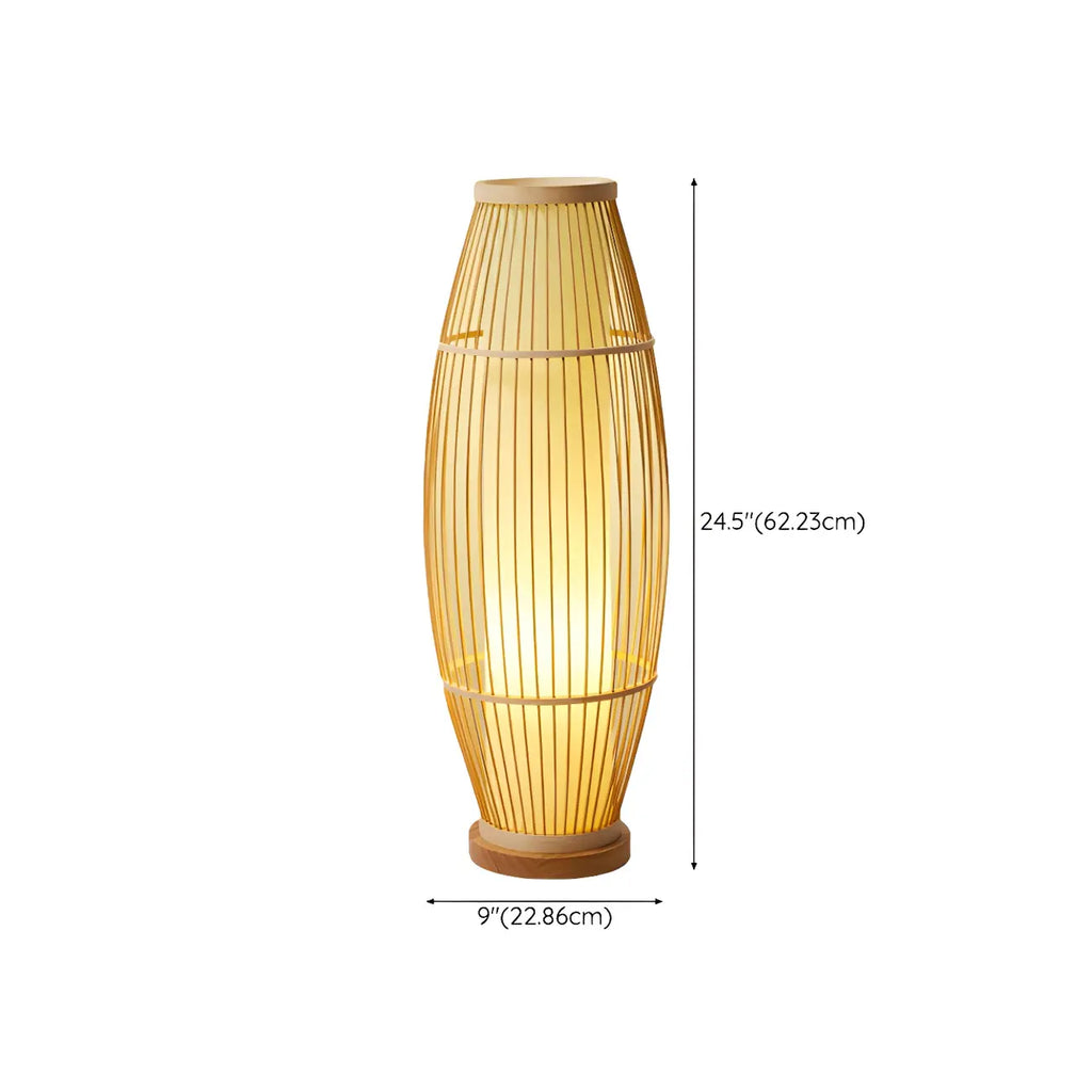 Rustic Bamboo Cover Oval Stand up Floor Lamp Shade for Living Room