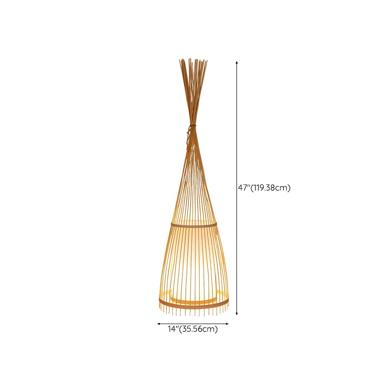 Rustic Bamboo Cover Oval Stand up Floor Lamp Shade for Living Room