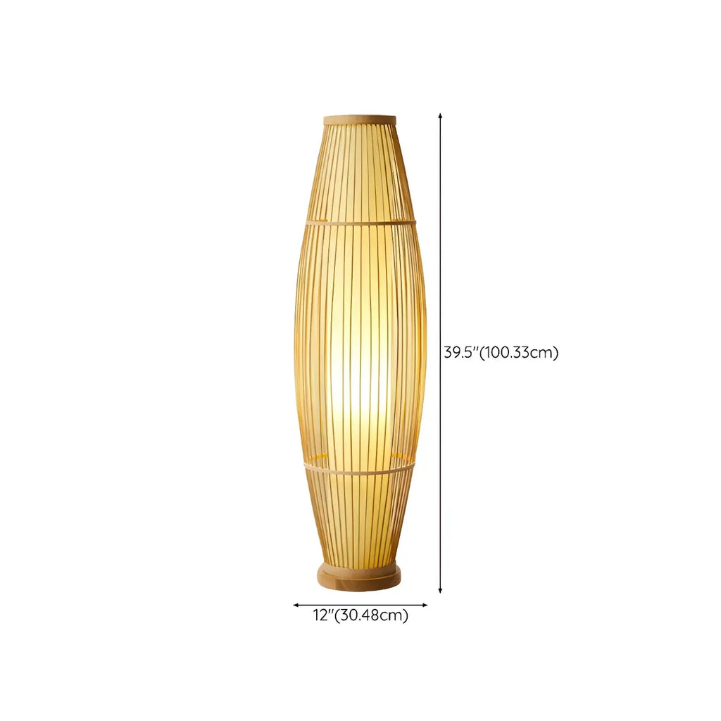 Rustic Bamboo Cover Oval Stand up Floor Lamp Shade for Living Room