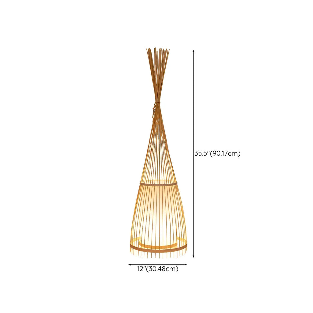 Rustic Bamboo Cover Oval Stand up Floor Lamp Shade for Living Room