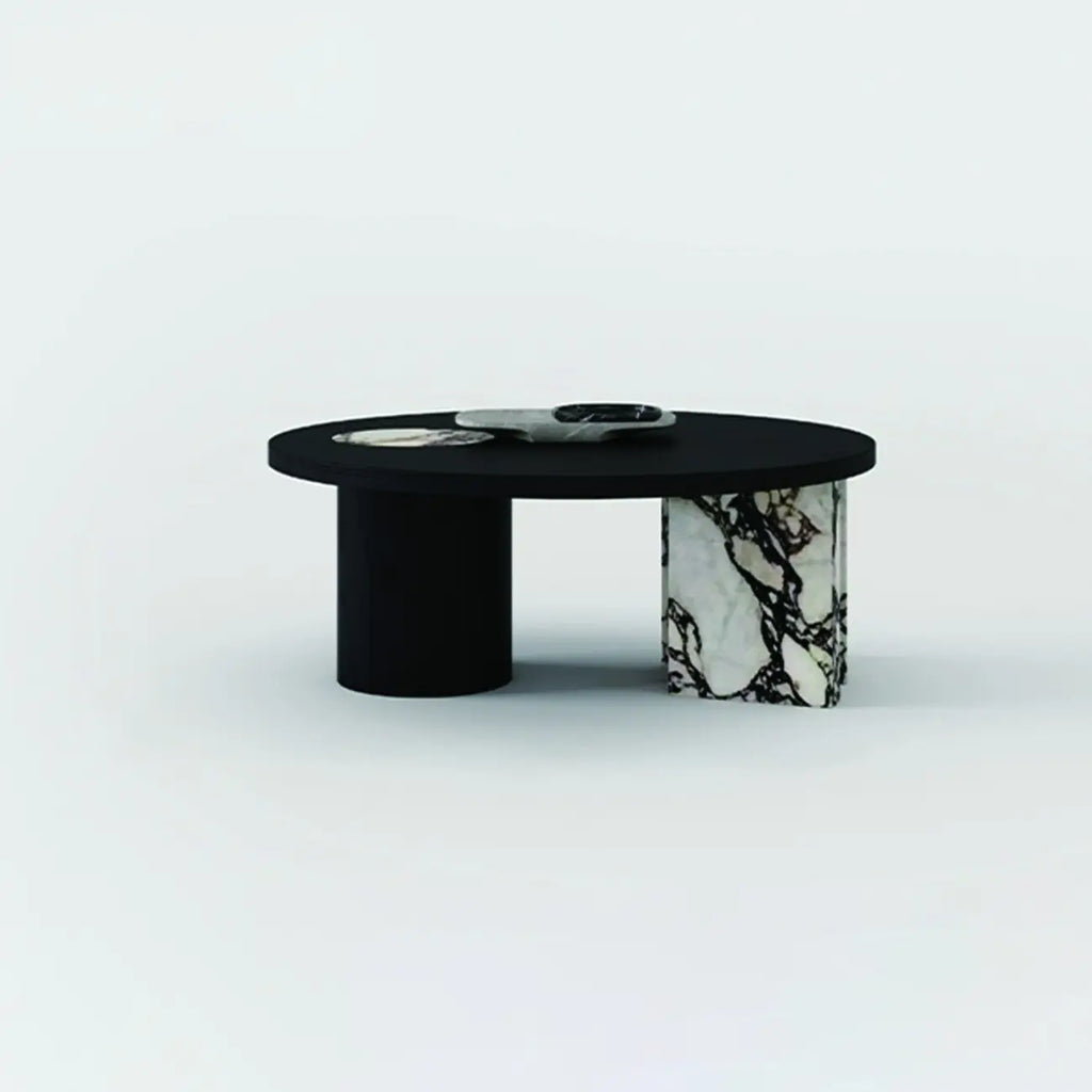 Black Round Modern Double Pedestal Wood Coffee Table