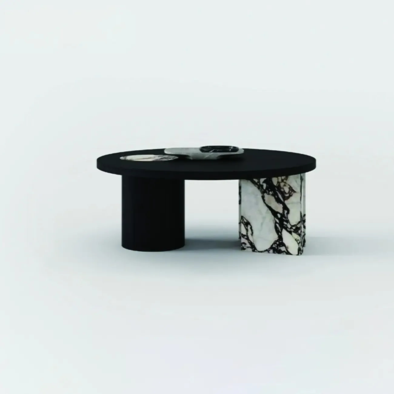 Black Round Modern Double Pedestal Wood Coffee Table