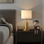 Plug-In Gold Metal Fabric Barrel-Shaped Table Lamp