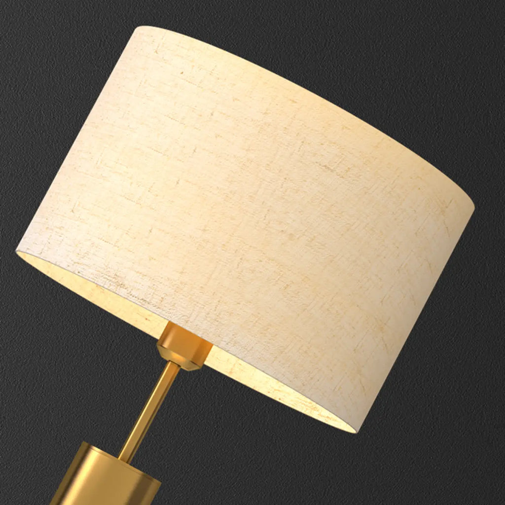Plug-In Gold Metal Fabric Barrel-Shaped Table Lamp