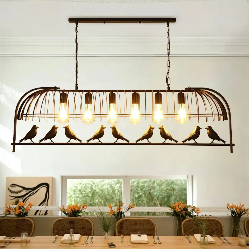 Sleek Black Metal Birdcage Island Pendant Light