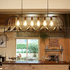 Sleek Black Metal Birdcage Island Pendant Light