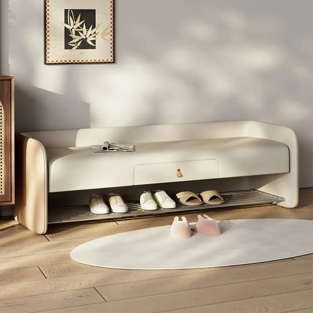 Living Room Pine Wood Upholstered Storage Bench with Backrest