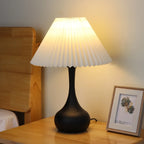 Modern Simple Black LED Table Lamp in Pleated Fabric Shade